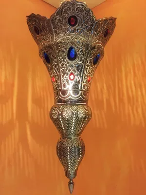 Zdjęcie produktu dla Baysan srebrna lampa wisząca 45cm | Orientalna lampa mosiężna
