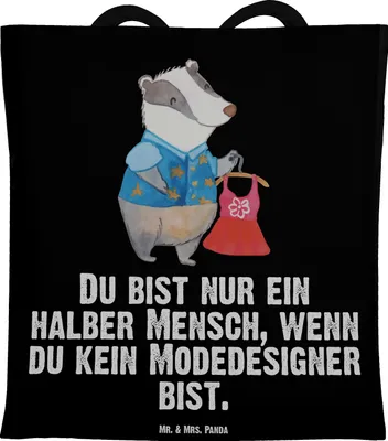 Produktbild von Mr. & Mrs. Panda Beutel Modedesigner Herz - Schwarz - Geschenk, Lustig, Shopping Tasche, Fashion Designer, Tote Bag, Schultasche, Spruch, Jutebeutel, Witzig, Laptoptasche