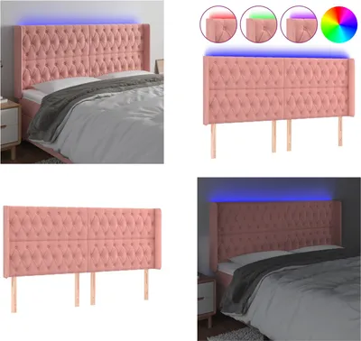 Produktbild von vidaXL LED Kopfteil Rosa 183x16x118/128 cm Samt - LED Kopfteil - LED Kopfteile - Kopfteil - Bett-Kopfteil