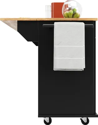 Produktbild von MERAX Küchenwagen mit erweiterbarer Arbeitsplatte, Küchenschrank mit Holzmaserung, 2 Schubladen, Handtuchhalter 106×50×90.5cm, Schwarz