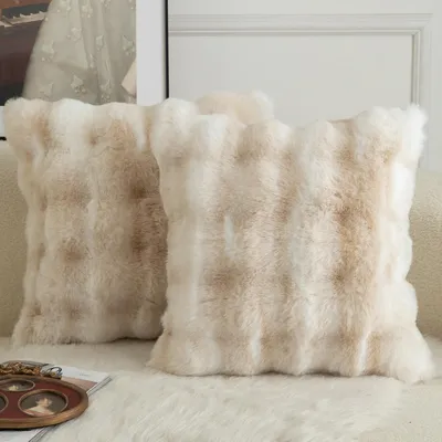 Image de Omgoods - Lot de 2 housses de coussin décoratives en peluche, 60 x 60 cm