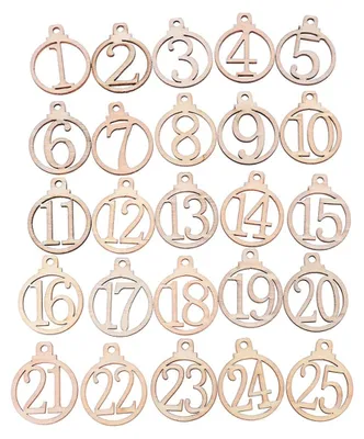 Produktbild von 25 Stück Weihnachtskalender-Tags 1–25 aus Holz, Adventsgeschenk, Zuhause, Party