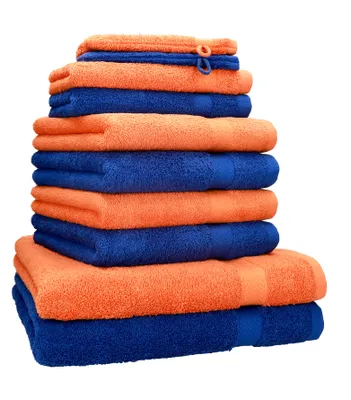 Produktbild von Betz 10-tlg. Handtuch-Set PREMIUM 2 Duschtücher 4 Handtücher 2 Gästetücher 2 Waschhandschuhe  Farbe: royalblau & orange