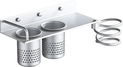 Produktbild von Wandhalterung für Fön, Zahnbürste und Fön, aus Aluminium, mit 2 Tassen