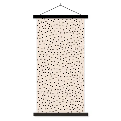 Produktbild von MuchoWow® Textilposter Polka dot - Beige - Schwarz 40x80 cm mit schwarzem Rahmen - Wandemalerei