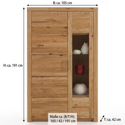 Produktbild von Vitrine Schrank 105x42x191 Vitrinenschrank Wildeiche teilmassiv #4043