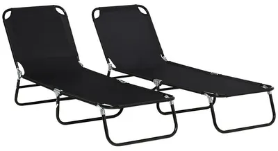 Image de Lot de 2 chaises longues pliantes avec dossier réglable en hauteur sur 5 positions, supportant jusqu'à 120 kg, pour le jardin, la terrasse, le balcon et le camping