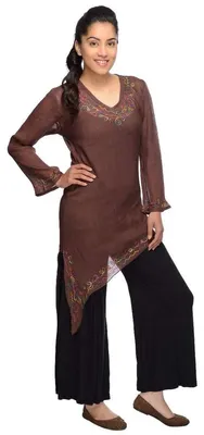 Imagen del producto de Camisa de manga larga, blusa, top, vestido tipo camisa, camiseta sin mangas, blusa con tirantes, blusa estilo hippie, túnica, Rajani, color marrón, talla XXL