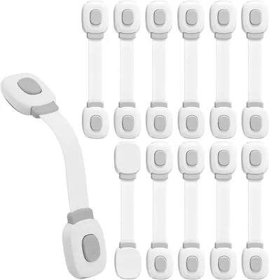 Imagen del producto de Cerraduras de seguridad para bebés, con fuerte adhesivo, paquete de 12 unidades, para cajones y refrigeradores