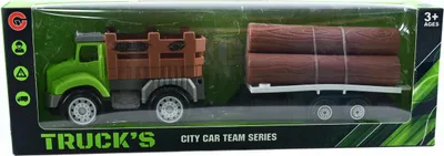 Produktbild von Holztransporter LKW mit Anhänger 25cm - Spielzeug Lastwagen für Holztransport