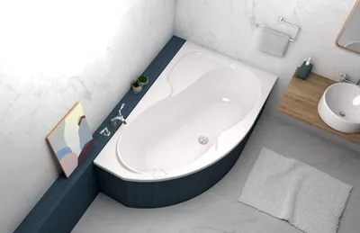 Produktbild von ECOLAM Badewanne Wanne Acrylwanne Eckbadewanne Acryl weiß WELA 160x100 cm rechts + Wannenträger Styroporträger befliesbar Ablaufgarnitur  Füße Silikon rutschfest Set