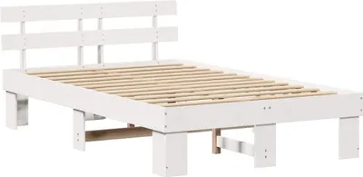 Zdjęcie produktu dla Łóżko Drewniane 120x190 Białe Rama Łóżka z Zagłówkiem do Sypialni