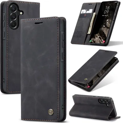 Produktbild von Hülle für Samsung Galaxy A37 Retro Kunstledertasche mit Standfunktion Schutzhülle Schwarz