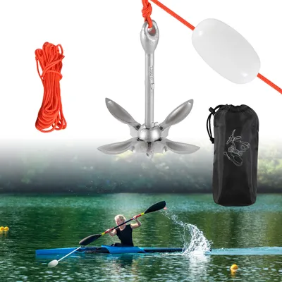 Immagine prodotto di TolleTour Ancora per barca "Faltanker" Ancora pieghevole Barca con cima di ancoraggio Boa di ancoraggio Moschettone e borsa di trasporto per kayak Canoa 0,7 kg