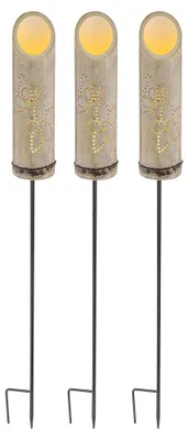Produktbild von 3er Set LED Solar-Steckleuchte, Bambus, Stanzungen, H 79,5 cm