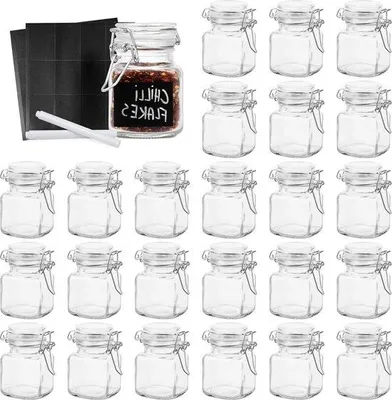 Image de 24 pots à épices en verre de 100 ml avec couvercle, hermétiques, en acier inoxydable