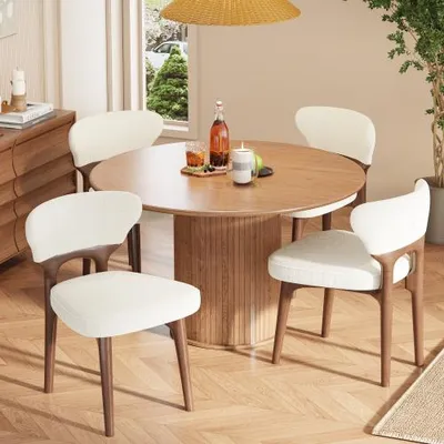 Image de Lot de 4 chaises de salle à manger Flieks en chenille, chaises de cuisine avec structure robuste en bois massif, chaise de salon 53 x 58,5 x 75 cm, beige