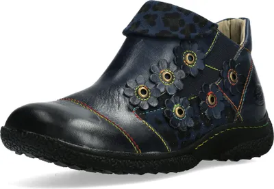 Produktbild von Laura Vita Damen Stiefelette Krempe mit Leo Muster Blütenapplikation Goctho 12, Größe:39 EU, Farbe:Blau