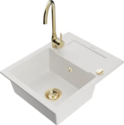 Image de Mexen Enzo Évier en granit 1 bac avec égouttoir et mitigeur Telma, blanc - 6506-20-670200-50