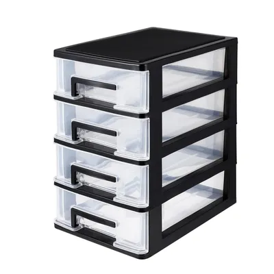 Produktbild von 4-stufiger transparenter Aufbewahrungsschrank – Schubladenbox in Schwarz-Transparent für Schmuck, Kosmetik und Bürobedarf – praktischer Organizer