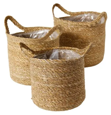 Produktbild von Blumenübertöpfe DAVID, geflochtene Körbe aus Seegras, 3er-Set