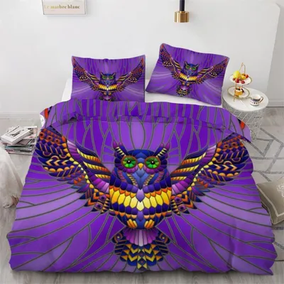 Produktbild von Kinderbettwäsche Eule 135x200 cm 2teilig Mikrofaser Abstrakt Boho Wendebettwäsche mit Reißverschluss 3D Motiv