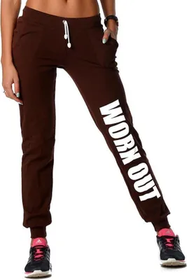 Produktbild von Damen Jogging Hose mit WORK OUT Druck; Schokobraun M/38