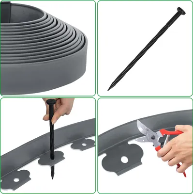Produktbild von UISEBRT 50m Rasenkante Kunstoff Flexible Lawn Edging 150 Erdanker Beeteinfassung Gartenzaun Beetumrandung Rasenbegrenzung Garten Grau