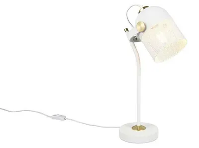 Image de Lampe de table, métal, blanc, E27, interrupteur à cordon, H 45 cm