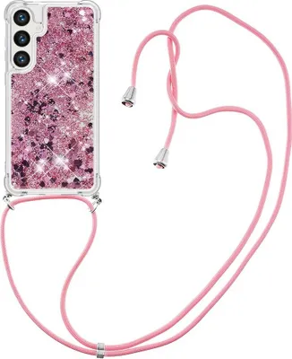 Produktbild von Samsung Galaxy S24 Hülle - Coverup Liquid Glitzer Back Cover mit Handykette - Roségold