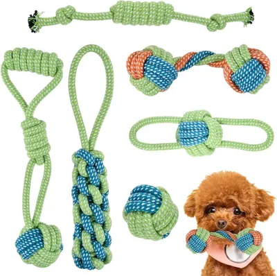Produktbild von Hundespielzeug Set, 6 Stück Hundespielzeug Kleine Hunde, Hunde Spielzeug, Hundespielzeug Seil, Hundekauspielzeug, Hundespielzeug Große Hunde Unzerstörbar, Welpen Spielzeug für Hunde ​Zahnpflege