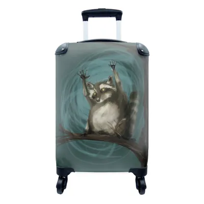 Produktbild von MuchoWow® Koffer Handgepäck Trolley Rollkoffer Kleine Reisekoffer mit 4 Rollen - Illustration eines Waschbären mit erhobenen Händen - Cabin Size < 55x40x23 cm & 55x40x20 cm - Fotokoffer - Kabinenkoffer - Boardgepäck - Reise-Box - Reisekoffer - Reisegepäck - Koffer mit Bild - Trolley für Kinder