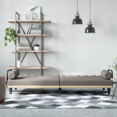 Produktbild von Design Schlafsofa mit Armlehnen Taupe Stoff, Schlafsofas 2024 Neu