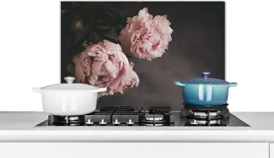 Obrázek produktu pro KitchenYeah® Splashback kitchen - Kuchyňský splashback - Ochrana stěny sporáku a dřezu - Květiny - Růžová - Pivoňka - Zátiší 60x40 - Alu-Dibond (alternativa ke skleněnému splashbacku) - Tepelně odolný