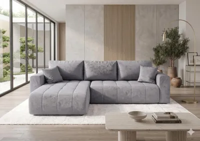 Produktbild von CORNERO Ecksofa LARA mit Schlaffunktion und Bettkasten Couch Sofa L-Form Eckcouch Sofa mit Schlaffunktion Hellblau Ottomane links