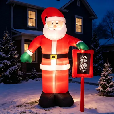 Produktbild von 180cm LED Aufblasbare Weihnachtsmann Outdoor Deko,Groß Stehender Wasserdichter Weihnachtsmann mit Schild,für Garten,Hof, Rasen & Weihnachtsfeier