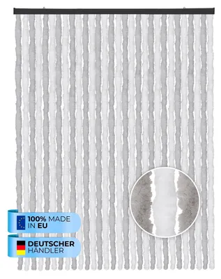 Immagine prodotto di Tenda in pile (120x220 cm) per porte "Grigio chiaro - bianco" come protezione dagli insetti per balcone, terrazza o camper, roulotte, padiglione