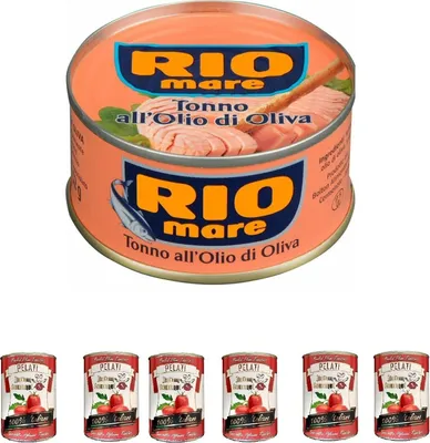 Produktbild von 24 x 80 g Rio Mare Tonno olio di oliva Tuna in Olive Oil + Italian Gourmet 100% italienische geschälte Tomaten dosen 6x 400g