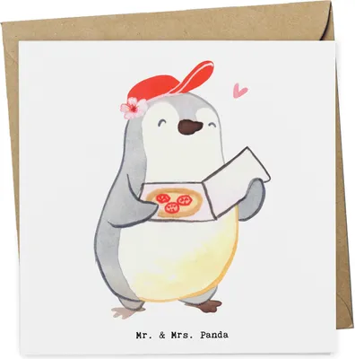 Produktbild von Mr. & Mrs. Panda Grußkarte Pizzabäckerin Herz - Weiß - Geschenk, Pizzabringdienst, doppelkarte, Lieferbringdienst, anlasskarte, Italiener, Glückwunschkarte, faltkarte