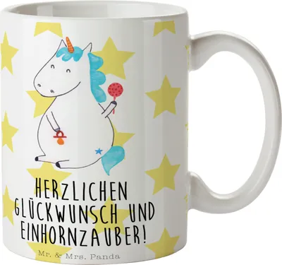 Produktbild von Mr. & Mrs. Panda Kaffeebecher Einhorn Baby - Weiß - Geschenk, Teetasse, haferl, Unicorn, Party, Einhörner, Kaffeetasse, Tasse, Becher, Geburtstag, Eltern