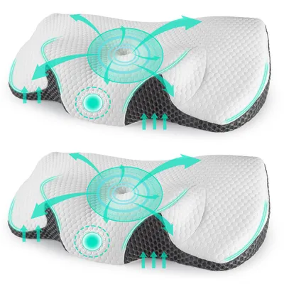 Produktbild von 2 St. Kopfkissen Nackenschmerzen, Ergonomisches Memory Foam Nackenstützkissen, Orthopädische Kissen Gegen Nackenschmerzen, Schlafkissen Nackenkissen