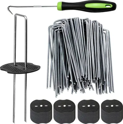 Produktbild von 100 Rasennägel + 100 Unterlegscheiben, U-förmiges Gartennägel-Set, Mulchnägel für Gewächshäuser und Obstgärten, Heringe für Außenzelte