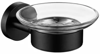 Image de VitrocéramiqueO - Porte-savon mural Lineo - noir mat, verre transparent