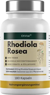 Produktbild von Rhodiola Rosea, hochdosiert 6000mg Tagesdosis, 180 vegane Kapseln von EXVital