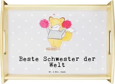 Produktbild von Mr. & Mrs. Panda tablett holz Fuchs Beste Schwester der Welt - Grau Pastell - Geschenk, Schwesterherz, Bett-Tablett, Sofa, Holztablett, Sister, sofatablett, Geschenkidee