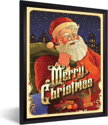 Produktbild von MuchoWow® MuchoWow® Gerahmtes Poster Vintage-Weihnachtsmann - Weihnachten 60x80 cm - Poster mit zchwarzem Bilderrahmen - Premium - Wanddeko Wohnzimmer
