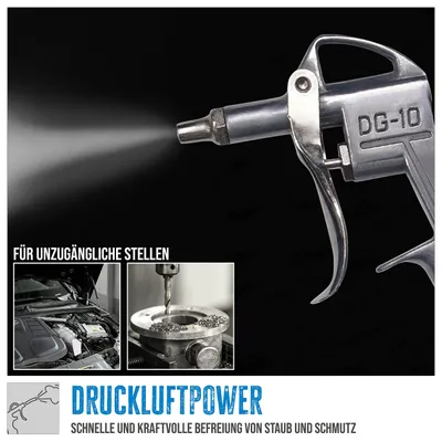 Produktbild von Güde Druckluft-Ausblaspistole 3-tlg. Alu-Druckguss 8bar 120-600l/min 3 Düsen