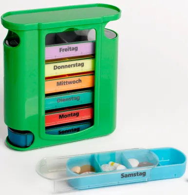 Produktbild von Pillendose 7 Tage 4 Fächer | Kompakter Wochenspender bunt