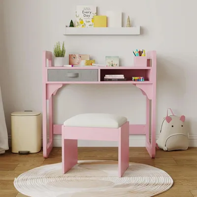 Immagine prodotto di Scrivania per bambini con sedia - Set scrivania per bambini - Altezza regolabile - Con spazio contenitivo - Ergonomica - Realizzata in legno MDF - Adatta a bambini dai 3 agli 8 anni - Rosa