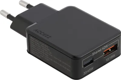 Produktbild von Accezz Ultra Slim GaN Ladegerät - USB-C + USB-A - 45 W - Schwarz